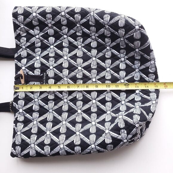 Bella Taylor Tote Shoulder Bag Black White 100% Cotton Double Handle Cross Charm - Picture 9 of 12